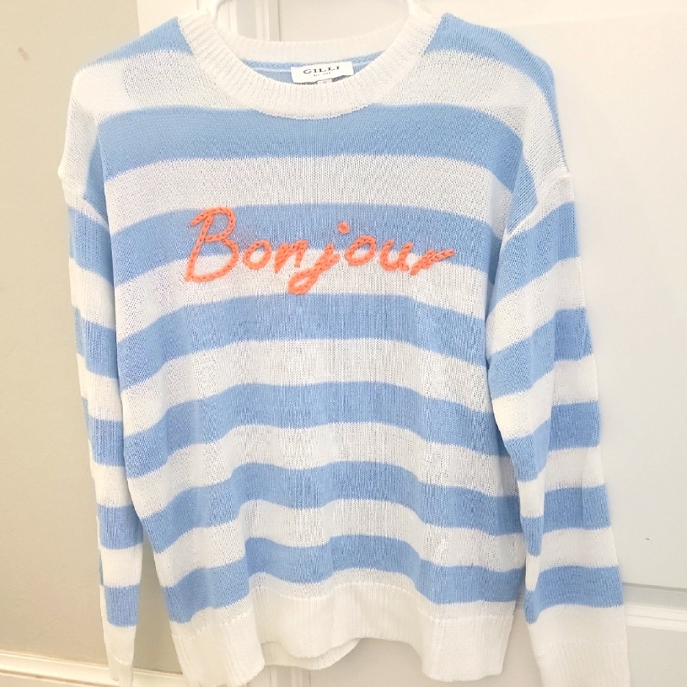 Gilli Blue and White Striped Knit with Orange Bonjour